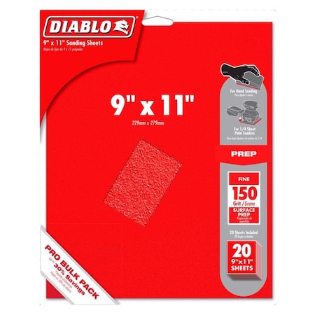 Diablo Diablo 9 in. L X 11 in. W 150 Grit Aluminum Oxide Sanding Sheet 20 pk DCS911150S20G